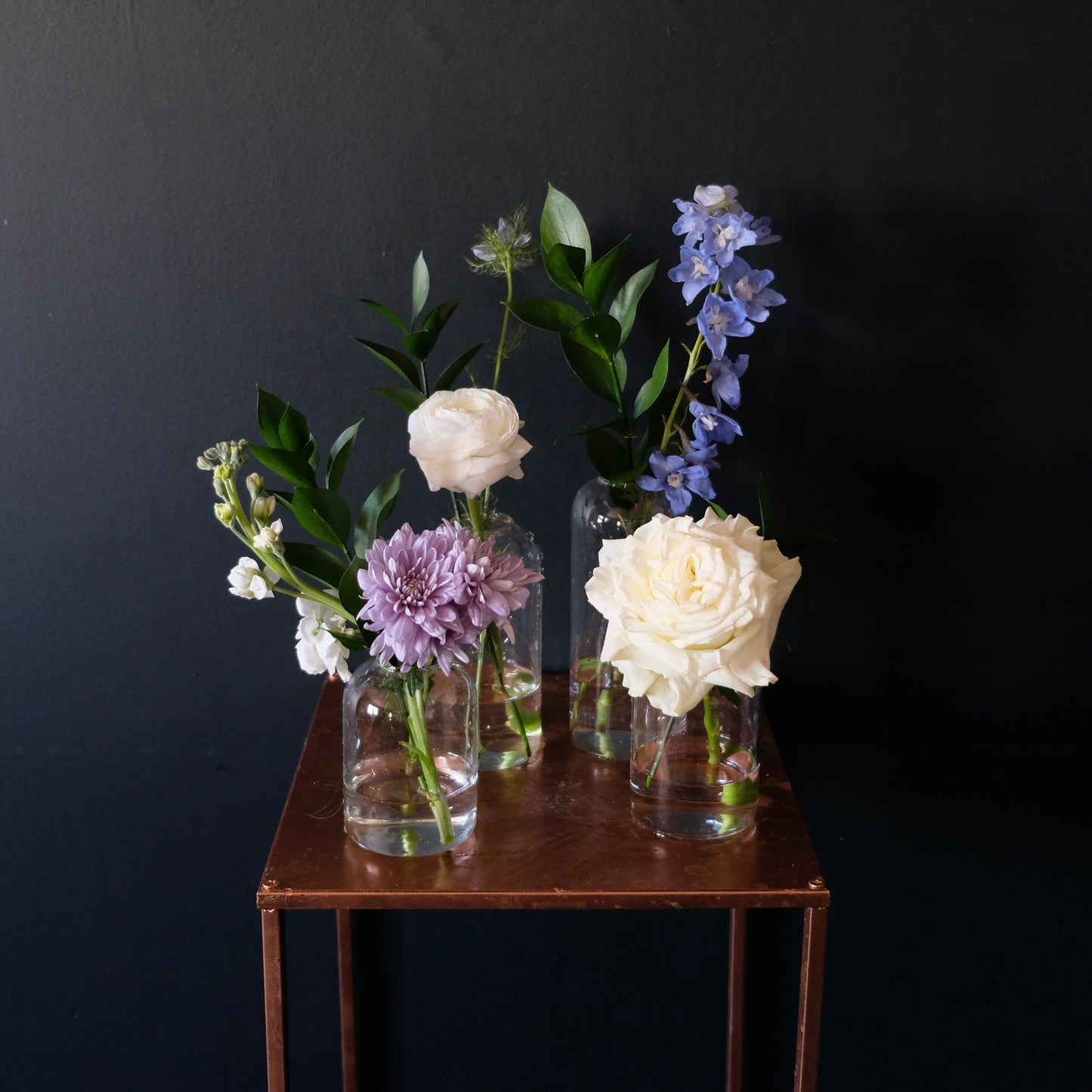 Blue & White Collection of 4 Bud Vases