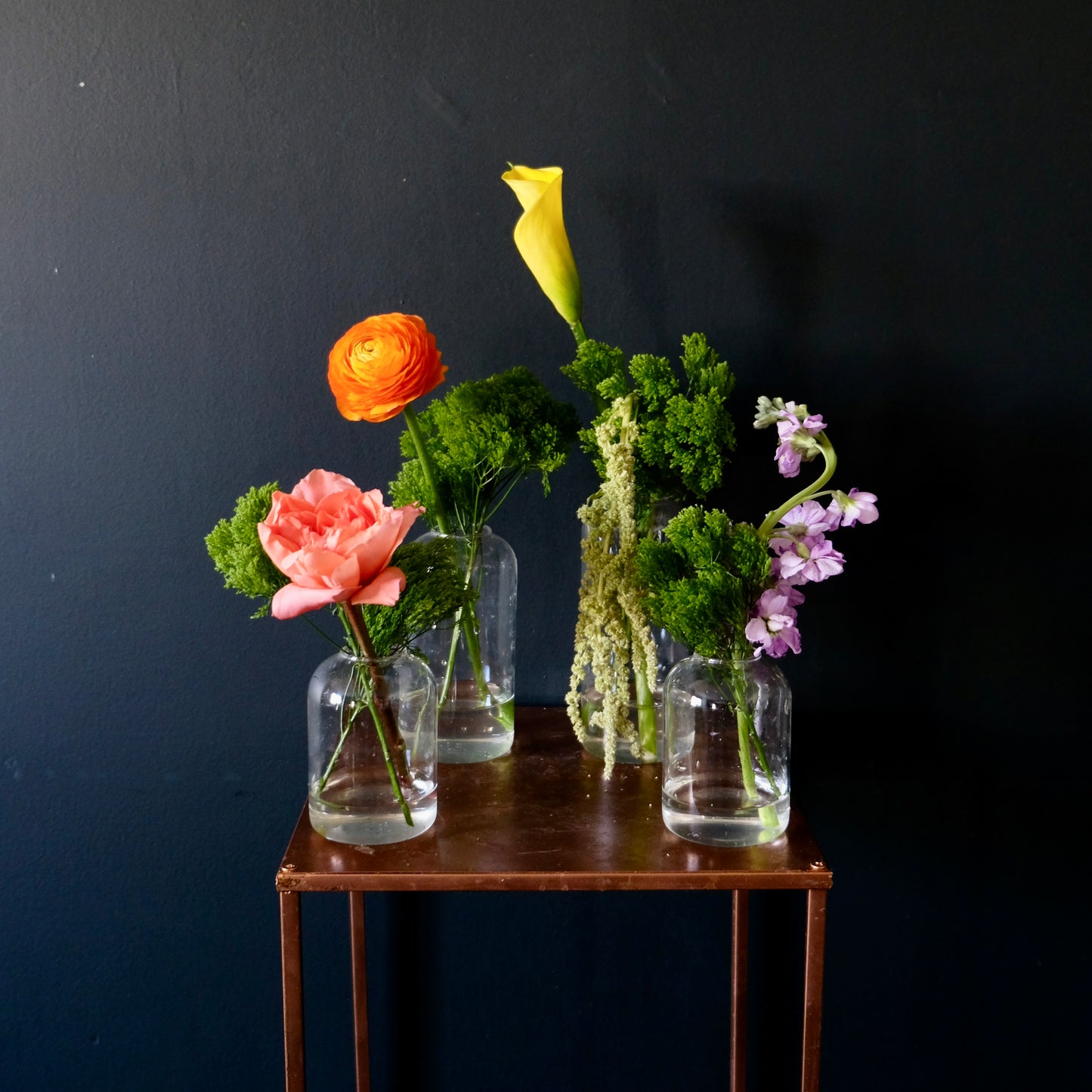 Bright Modern Collection of 4 Bud Vases