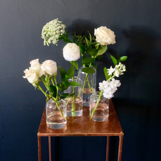 Classic White Collection of 4 Bud Vases
