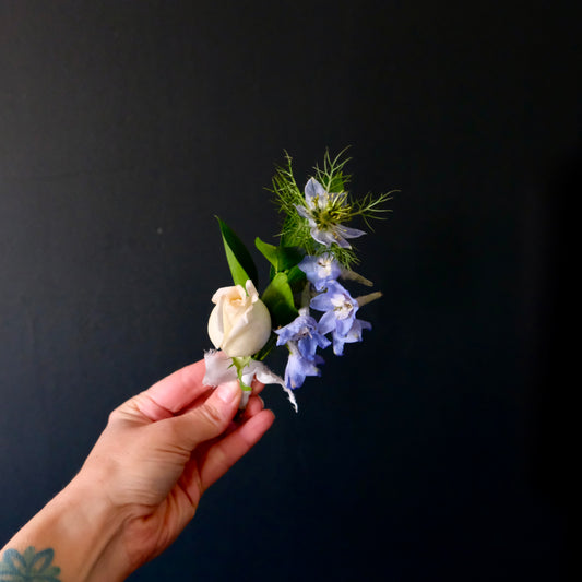 Blue & White Boutonniere