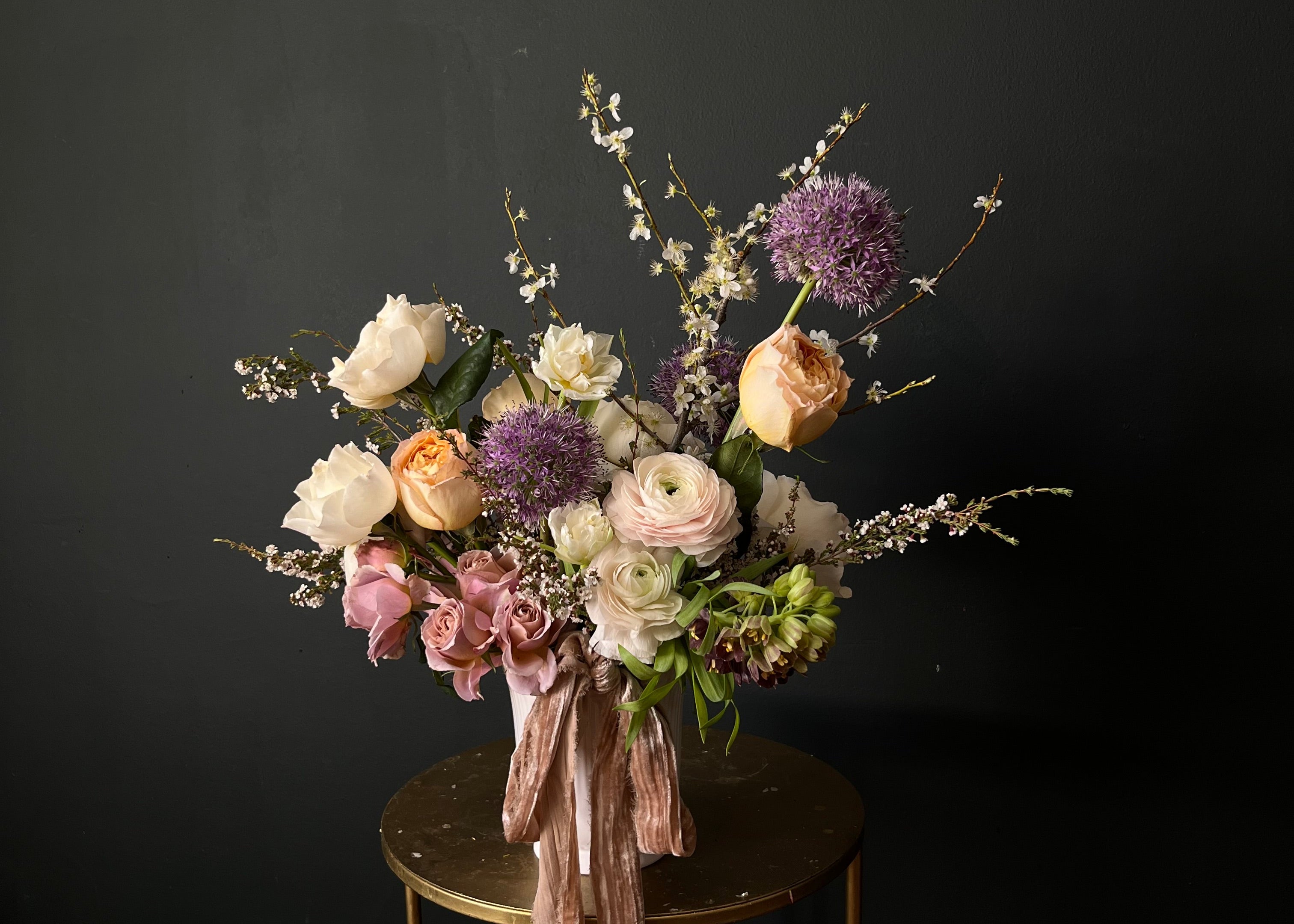 Floral arrangement on a dark background